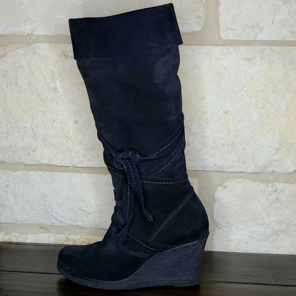 Aldo's Suede Wedge Boots with Suede Straps